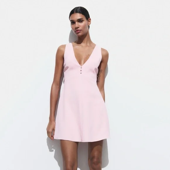 Zara | Dresses | Zara Jewel Button Pinafore Dress Mini Light